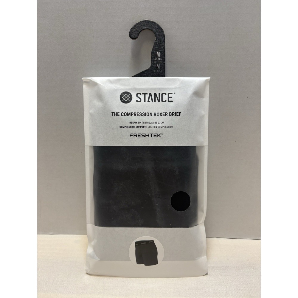 NEW Stance The Compression Boxer Brief FRESHTEK Nylon Solid Black Mens Medium 9"